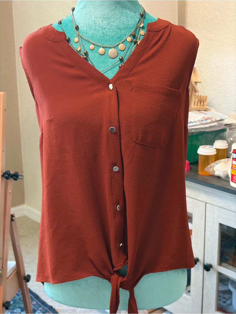 Apt. 9 Sleeveless Button-Front Tie Hem Blouse - Rust